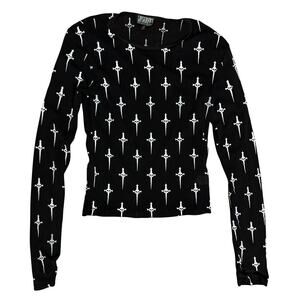 Lip Service goth mesh dagger print long sleeve top XL